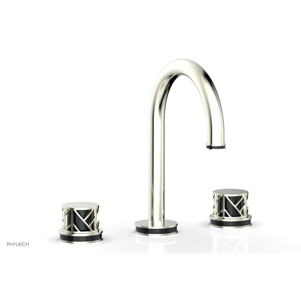 Phylrich - French Brass (Living Finish) Jolie Widespread Lavatory Faucet With Gooseneck Spout, Round Cutaway Handles, And Black Accents - 1.2GPM - French Brass