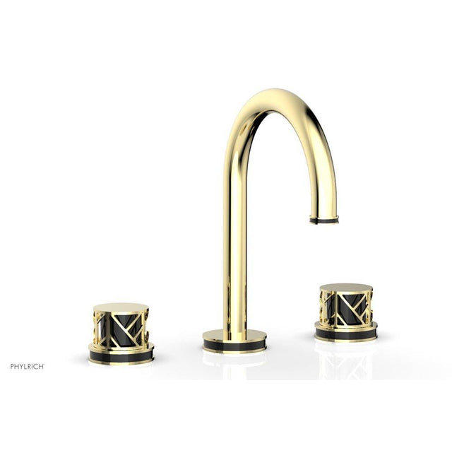 Phylrich - Polished Chrome Jolie Widespread Lavatory Faucet With Gooseneck Spout, Round Cutaway Handles, And Black Accents - 1.2GPM - Polished Chrome with Gloss Black