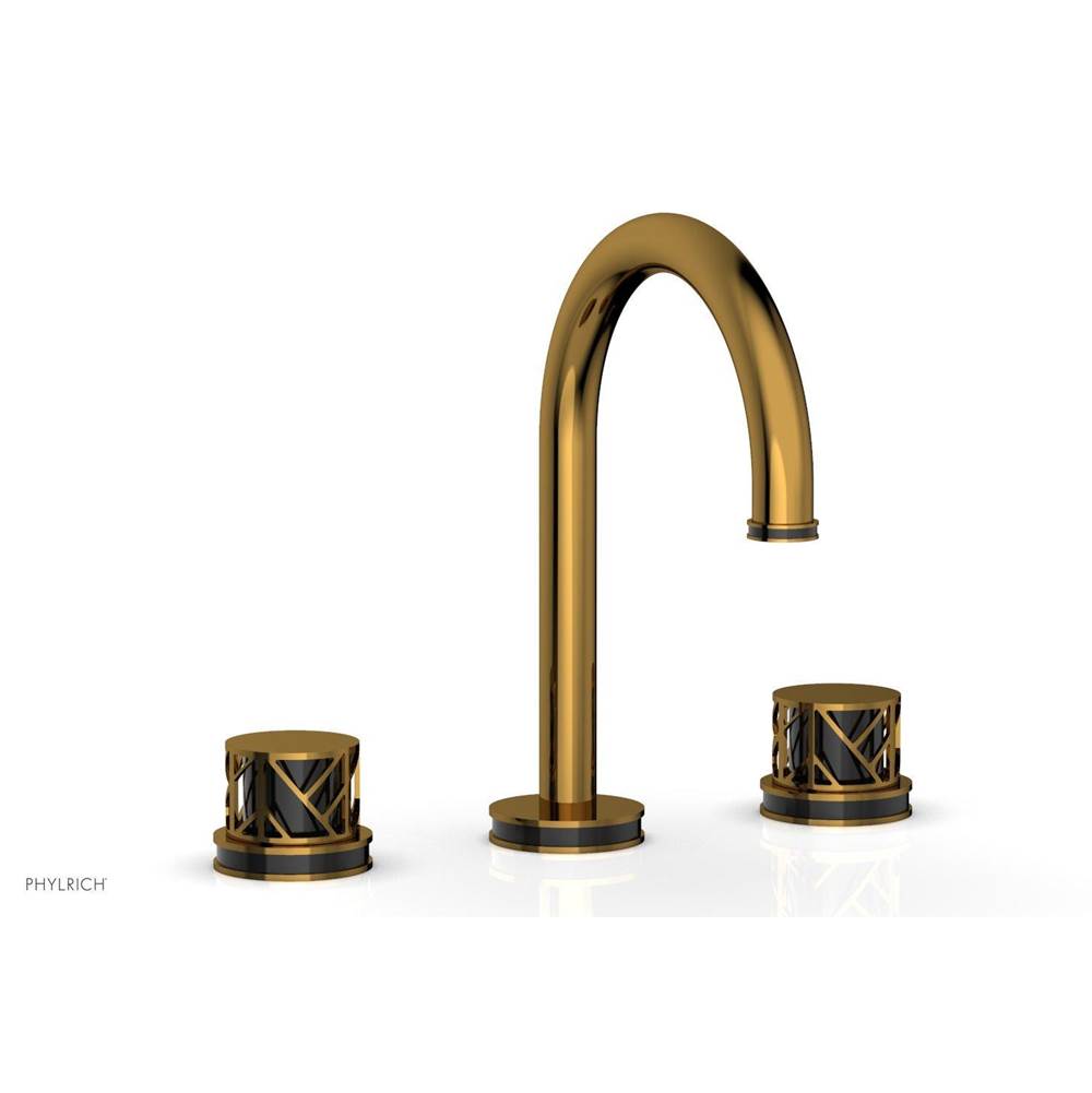 Phylrich - Polished Gold Jolie Widespread Lavatory Faucet With Gooseneck Spout, Round Cutaway Handles, And Black Accents - 1.2GPM - Polished Gold with Gloss Black