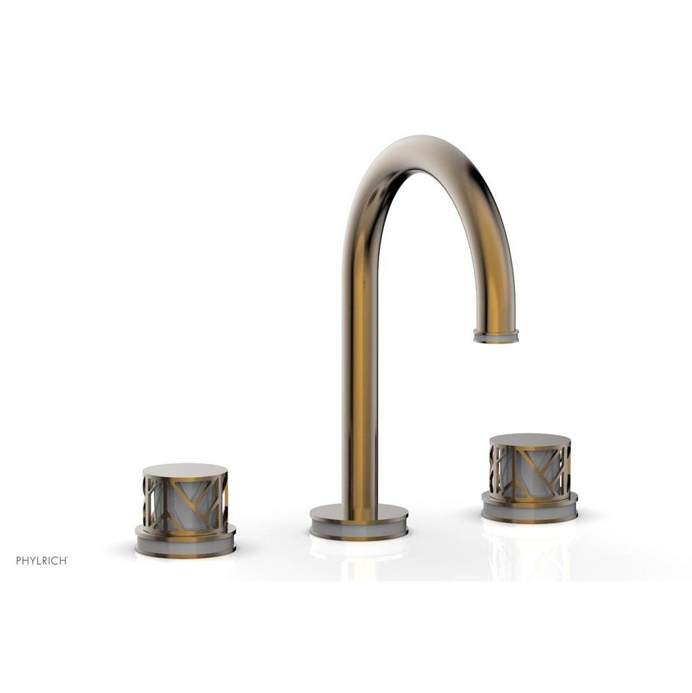 Phylrich - Satin Nickel Jolie Widespread Lavatory Faucet With Gooseneck Spout, Round Cutaway Handles, And Grey Accents - 1.2GPM - Satin Nickel with Grey