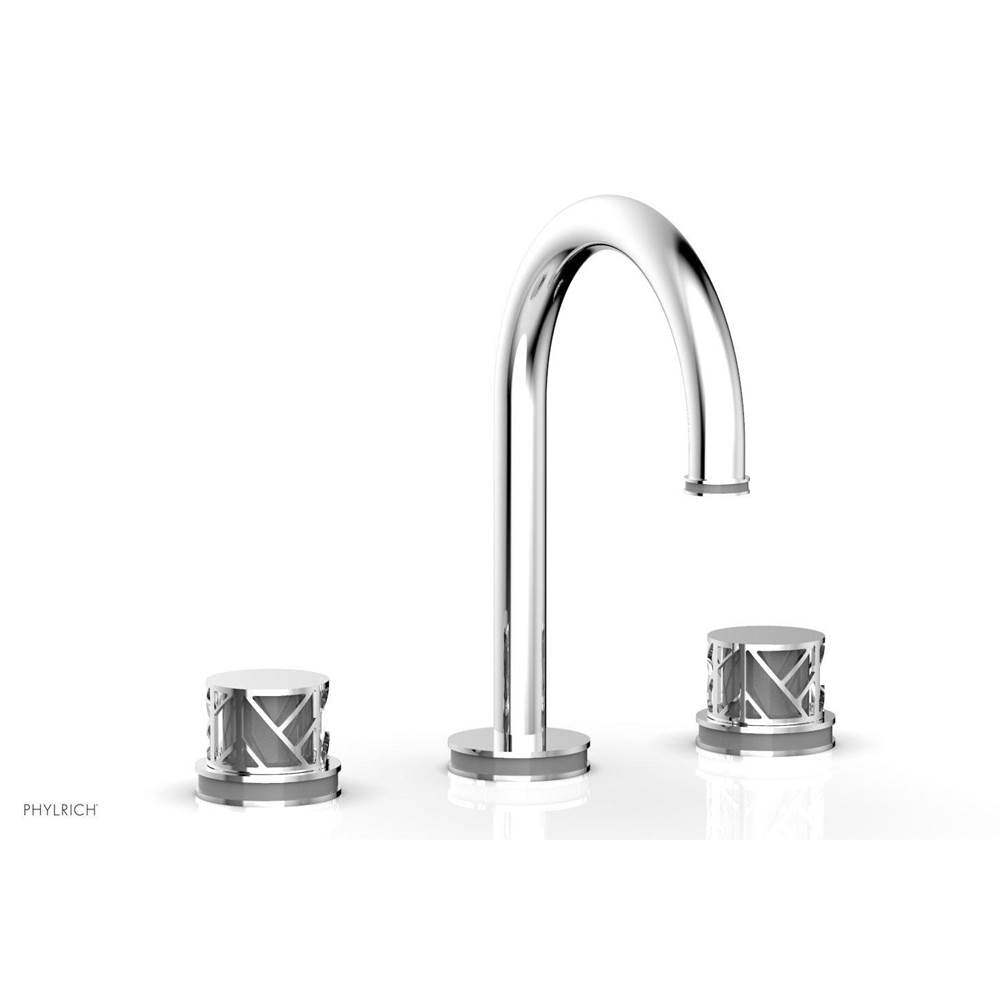 Phylrich - Satin Brass Jolie Widespread Lavatory Faucet With Gooseneck Spout, Round Cutaway Handles, And Grey Accents - 1.2GPM - Satin Brass with Grey