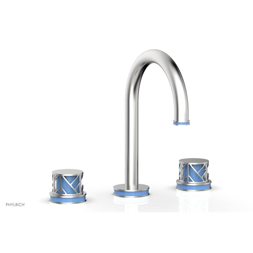 Phylrich - Satin Brass Jolie Widespread Lavatory Faucet With Gooseneck Spout, Round Cutaway Handles, And Light Blue Accents - 1.2GPM - Satin Brass with Light Blue