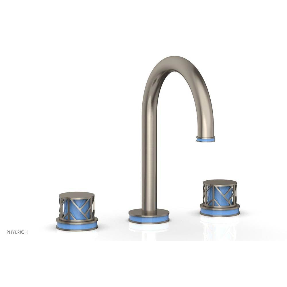 Phylrich - Satin Chrome Jolie Widespread Lavatory Faucet With Gooseneck Spout, Round Cutaway Handles, And Light Blue Accents - 1.2GPM - Satin Chrome with Light Blue