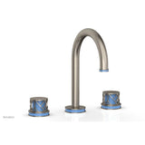 Phylrich - Satin Chrome Jolie Widespread Lavatory Faucet With Gooseneck Spout, Round Cutaway Handles, And Light Blue Accents - 1.2GPM - Satin Chrome with Light Blue
