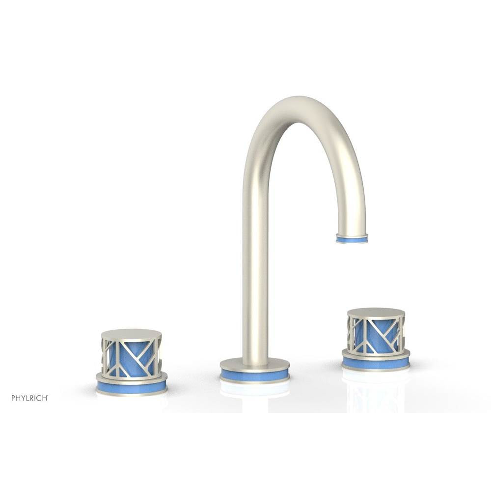 Phylrich - Pewter Jolie Widespread Lavatory Faucet With Gooseneck Spout, Round Cutaway Handles, And Light Blue Accents - 1.2GPM - Pewter with Light Blue