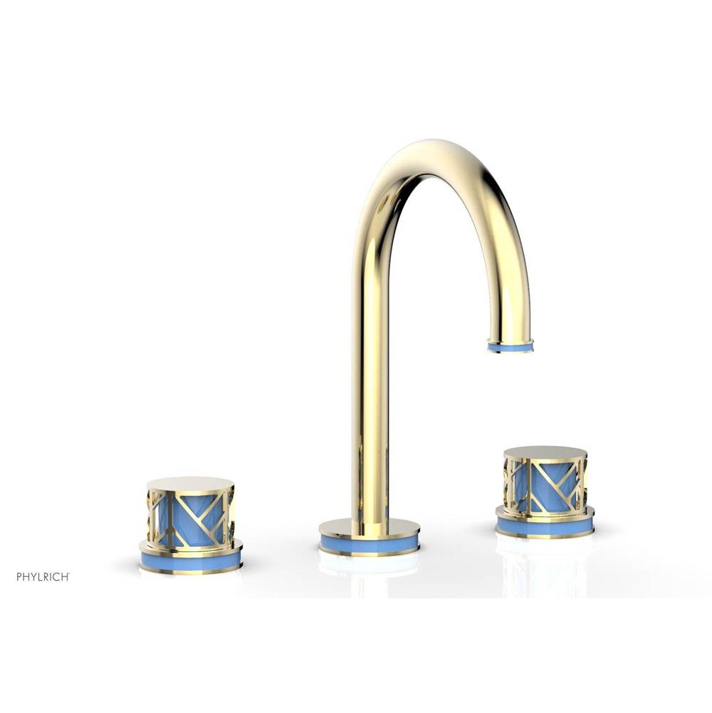 Phylrich - Burnished Nickel Jolie Widespread Lavatory Faucet With Gooseneck Spout, Round Cutaway Handles, And Light Blue Accents - 1.2GPM - Burnished Nickel with Light Blue