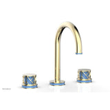 Phylrich - Burnished Nickel Jolie Widespread Lavatory Faucet With Gooseneck Spout, Round Cutaway Handles, And Light Blue Accents - 1.2GPM - Burnished Nickel with Light Blue