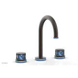 Phylrich - Antique Bronze Jolie Widespread Lavatory Faucet With Gooseneck Spout, Round Cutaway Handles, And Light Blue Accents - 1.2GPM - Antique Bronze with Light Blue