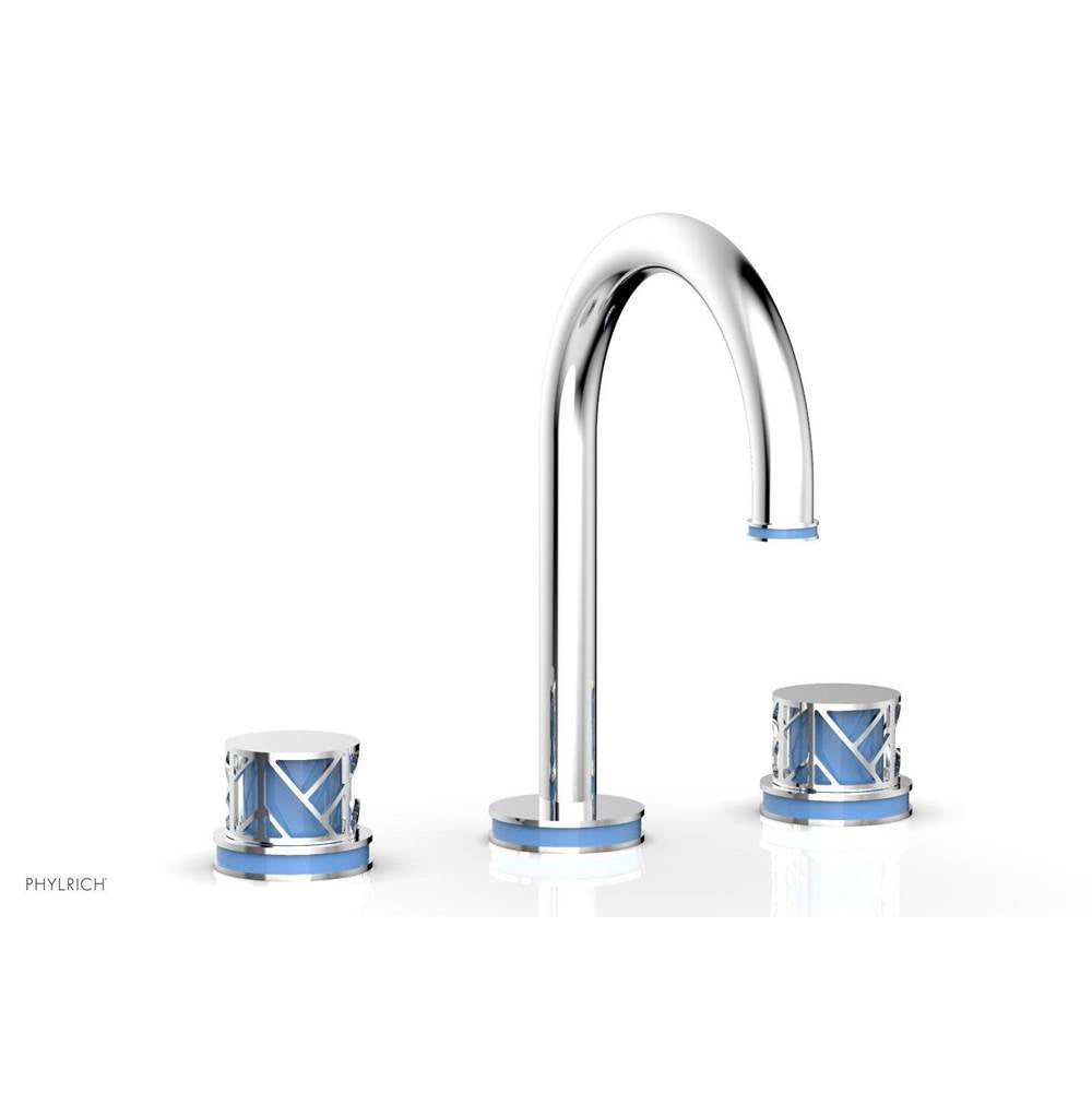 Phylrich - Polished Nickel Jolie Widespread Lavatory Faucet With Gooseneck Spout, Round Cutaway Handles, And Light Blue Accents - 1.2GPM - Polished Nickel with Light Blue