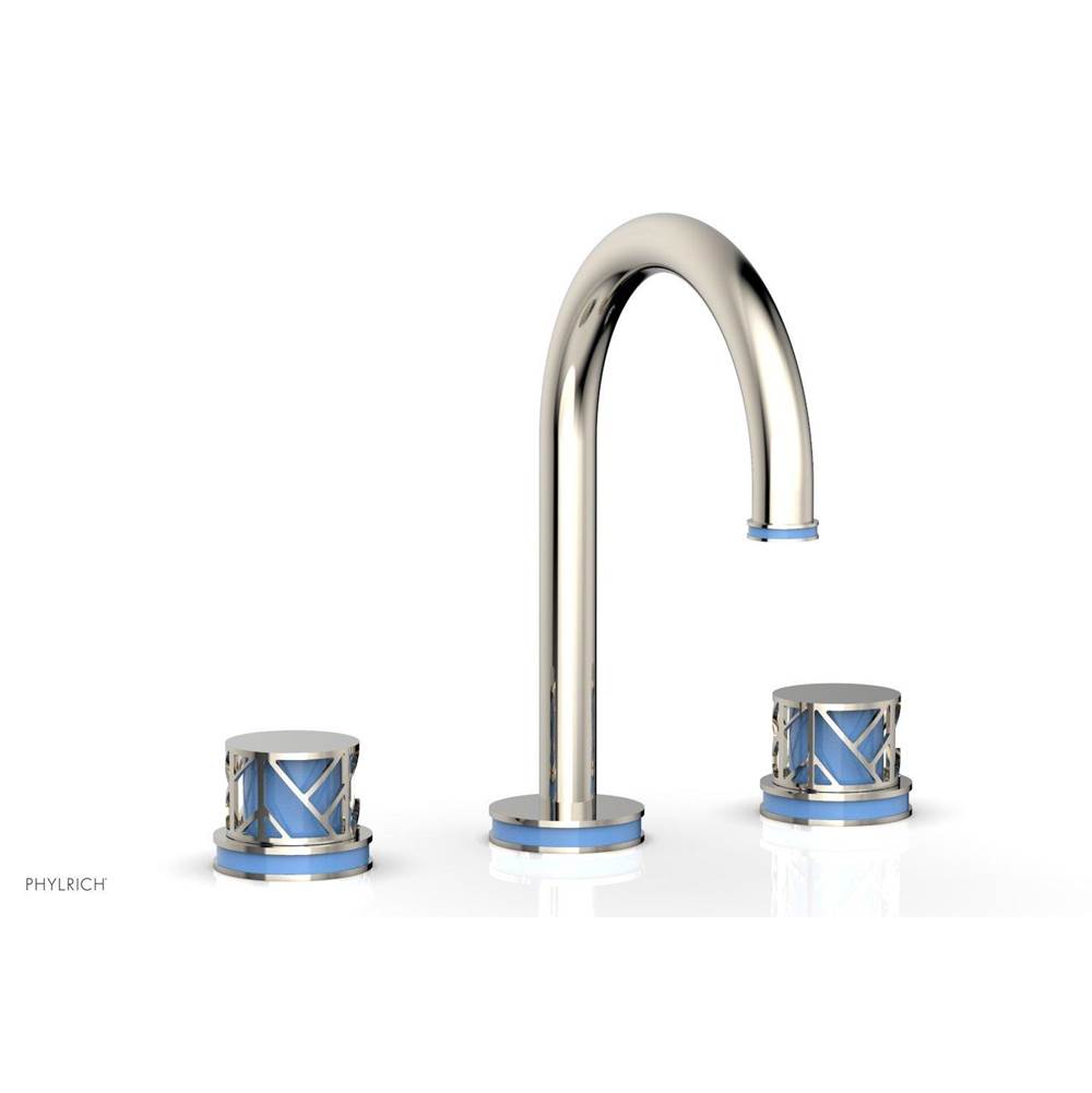 Phylrich - Satin Nickel Jolie Widespread Lavatory Faucet With Gooseneck Spout, Round Cutaway Handles, And Light Blue Accents - 1.2GPM - Satin Nickel with Light Blue