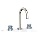 Phylrich - Satin Nickel Jolie Widespread Lavatory Faucet With Gooseneck Spout, Round Cutaway Handles, And Light Blue Accents - 1.2GPM - Satin Nickel with Light Blue