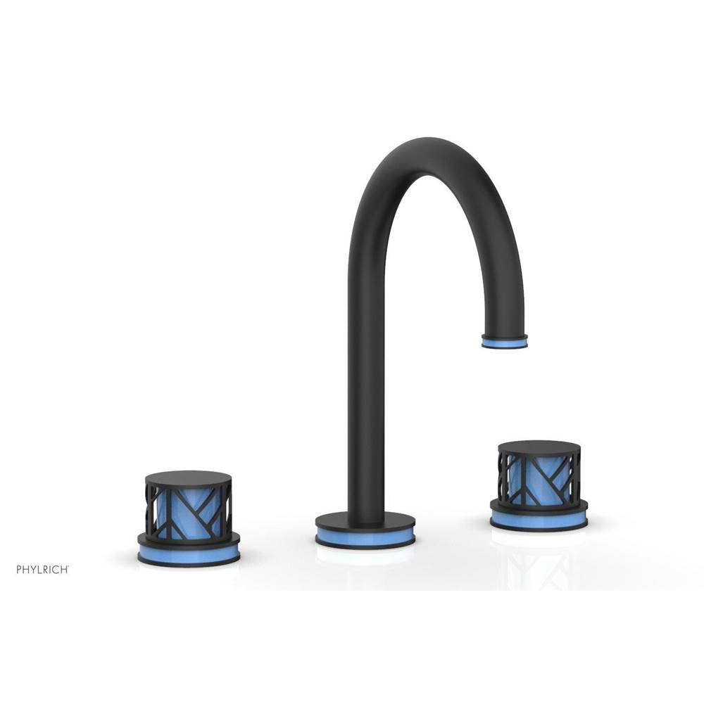 Phylrich - Polished Brass Jolie Widespread Lavatory Faucet With Gooseneck Spout, Round Cutaway Handles, And Light Blue Accents - 1.2GPM - Polished Brass with Light Blue