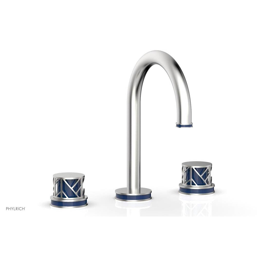 Phylrich - Satin Brass Jolie Widespread Lavatory Faucet With Gooseneck Spout, Round Cutaway Handles, And Navy Blue Accents - 1.2GPM - Satin Brass with Navy Blue