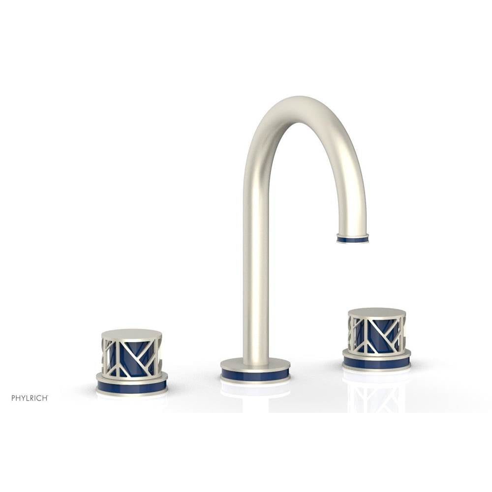 Phylrich - Burnished Nickel Jolie Widespread Lavatory Faucet With Gooseneck Spout, Round Cutaway Handles, And Navy Blue Accents - 1.2GPM - Burnished Nickel with Navy Blue