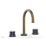 Phylrich - Old English Brass Jolie Widespread Lavatory Faucet With Gooseneck Spout, Round Cutaway Handles, And Navy Blue Accents - 1.2GPM - Old English Brass