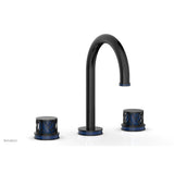 Phylrich - Polished Nickel Jolie Widespread Lavatory Faucet With Gooseneck Spout, Round Cutaway Handles, And Navy Blue Accents - 1.2GPM - Polished Nickel with Navy Blue