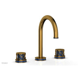 Phylrich - Satin Gold Jolie Widespread Lavatory Faucet With Gooseneck Spout, Round Cutaway Handles, And Navy Blue Accents - 1.2GPM - Satin Gold with Navy Blue
