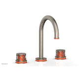 Phylrich - Satin Chrome Jolie Widespread Lavatory Faucet With Gooseneck Spout, Round Cutaway Handles, And Orange Accents - 1.2GPM - Satin Chrome with Orange