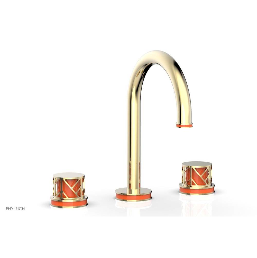 Phylrich - Burnished Nickel Jolie Widespread Lavatory Faucet With Gooseneck Spout, Round Cutaway Handles, And Orange Accents - 1.2GPM - Burnished Nickel with Orange