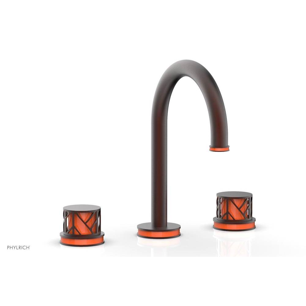 Phylrich - Oil Rubbed Bronze Jolie Widespread Lavatory Faucet With Gooseneck Spout, Round Cutaway Handles, And Orange Accents - 1.2GPM - Oil Rubbed Bronze with Orange