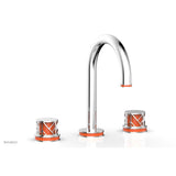 Phylrich - Polished Nickel Jolie Widespread Lavatory Faucet With Gooseneck Spout, Round Cutaway Handles, And Orange Accents - 1.2GPM - Polished Nickel with Orange