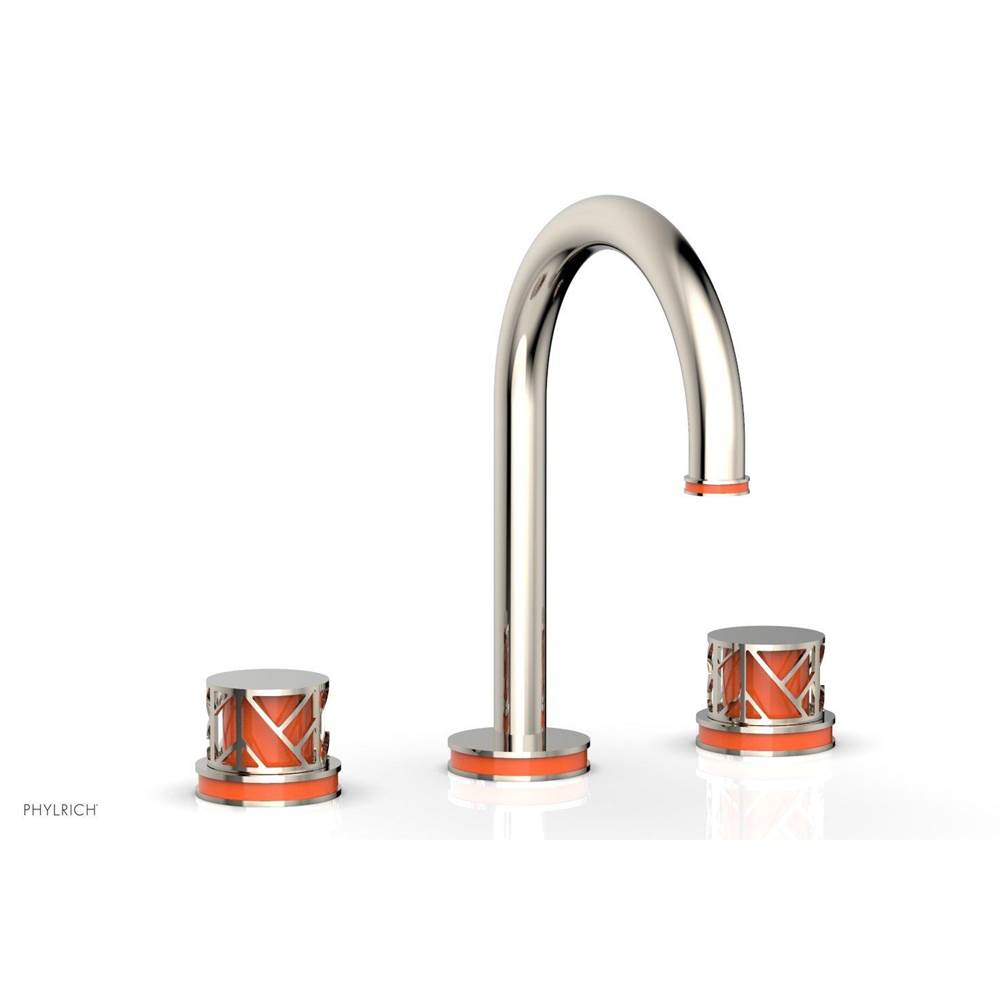 Phylrich - Satin Brass Jolie Widespread Lavatory Faucet With Gooseneck Spout, Round Cutaway Handles, And Orange Accents - 1.2GPM - Satin Brass with Orange