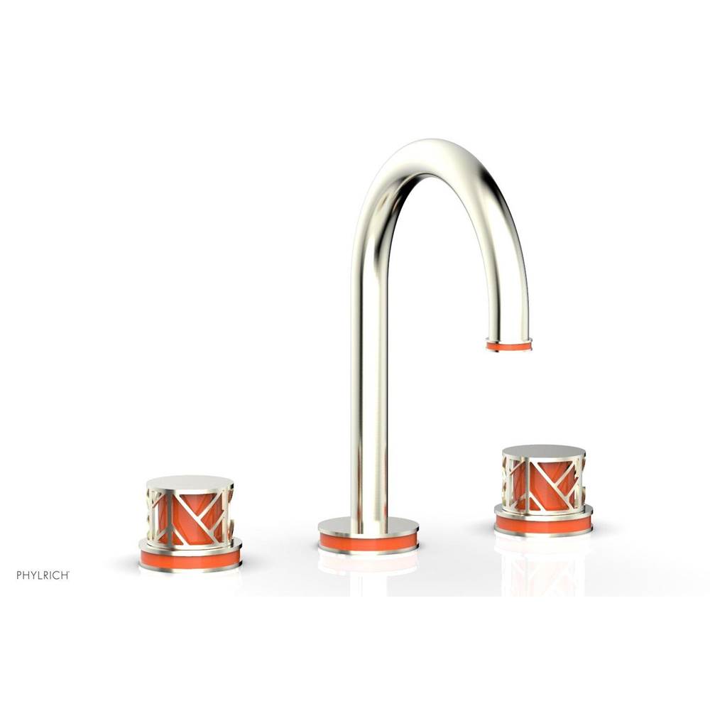 Phylrich - Satin Nickel Jolie Widespread Lavatory Faucet With Gooseneck Spout, Round Cutaway Handles, And Orange Accents - 1.2GPM - Satin Nickel with Orange