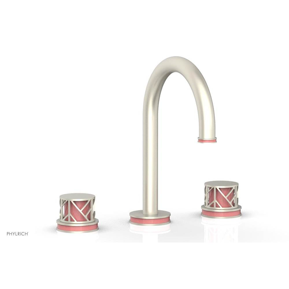 Phylrich - Polished Nickel Jolie Widespread Lavatory Faucet With Gooseneck Spout, Round Cutaway Handles, And Pink Accents - 1.2GPM - Polished Nickel with Pink