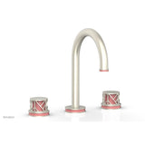 Phylrich - Polished Nickel Jolie Widespread Lavatory Faucet With Gooseneck Spout, Round Cutaway Handles, And Pink Accents - 1.2GPM - Polished Nickel with Pink