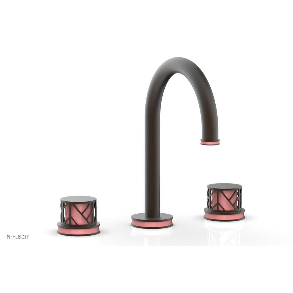 Phylrich - Antique Bronze Jolie Widespread Lavatory Faucet With Gooseneck Spout, Round Cutaway Handles, And Pink Accents - 1.2GPM - Antique Bronze with Pink
