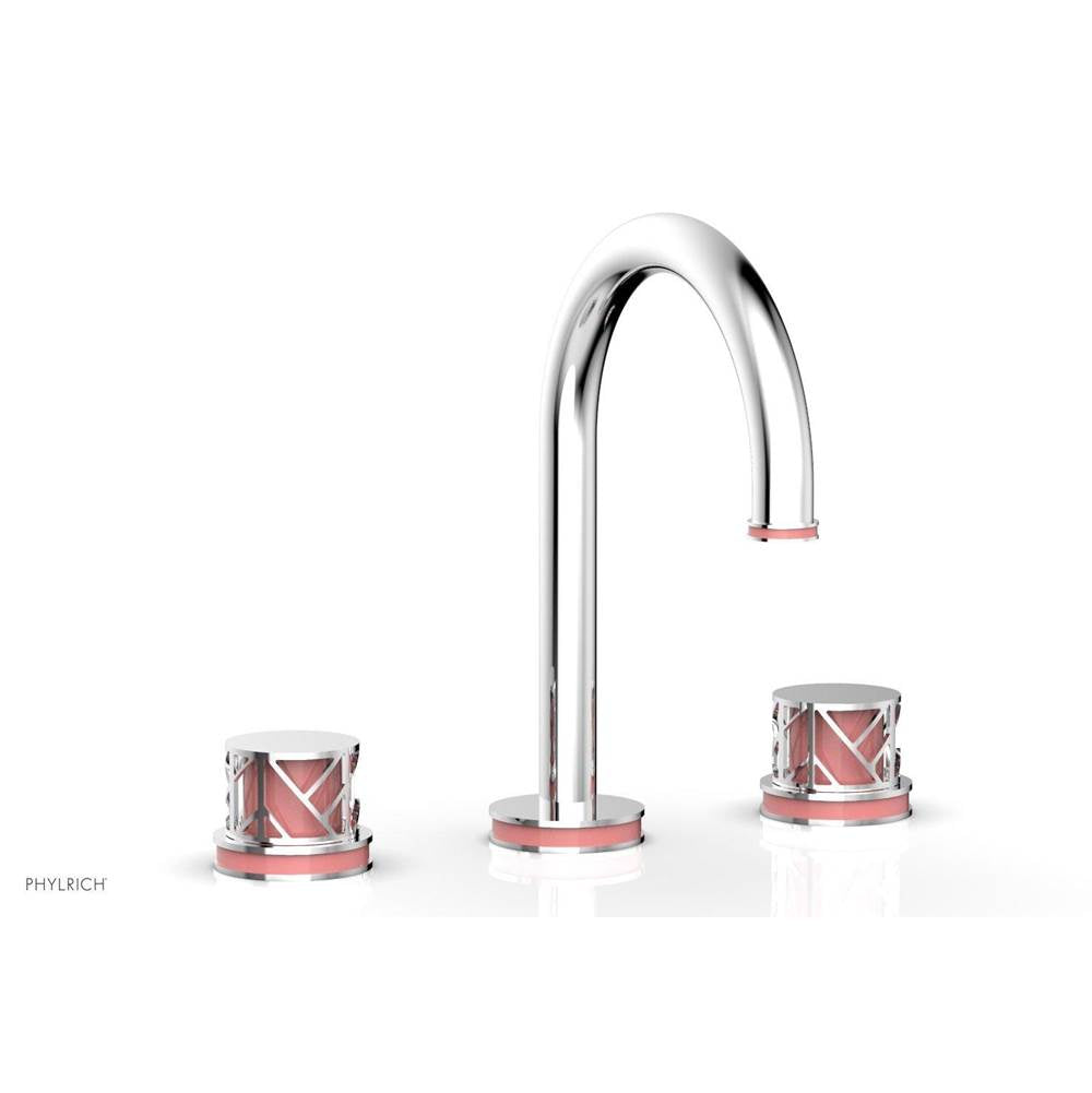 Phylrich - Satin Nickel Jolie Widespread Lavatory Faucet With Gooseneck Spout, Round Cutaway Handles, And Pink Accents - 1.2GPM - Satin Nickel with Pink