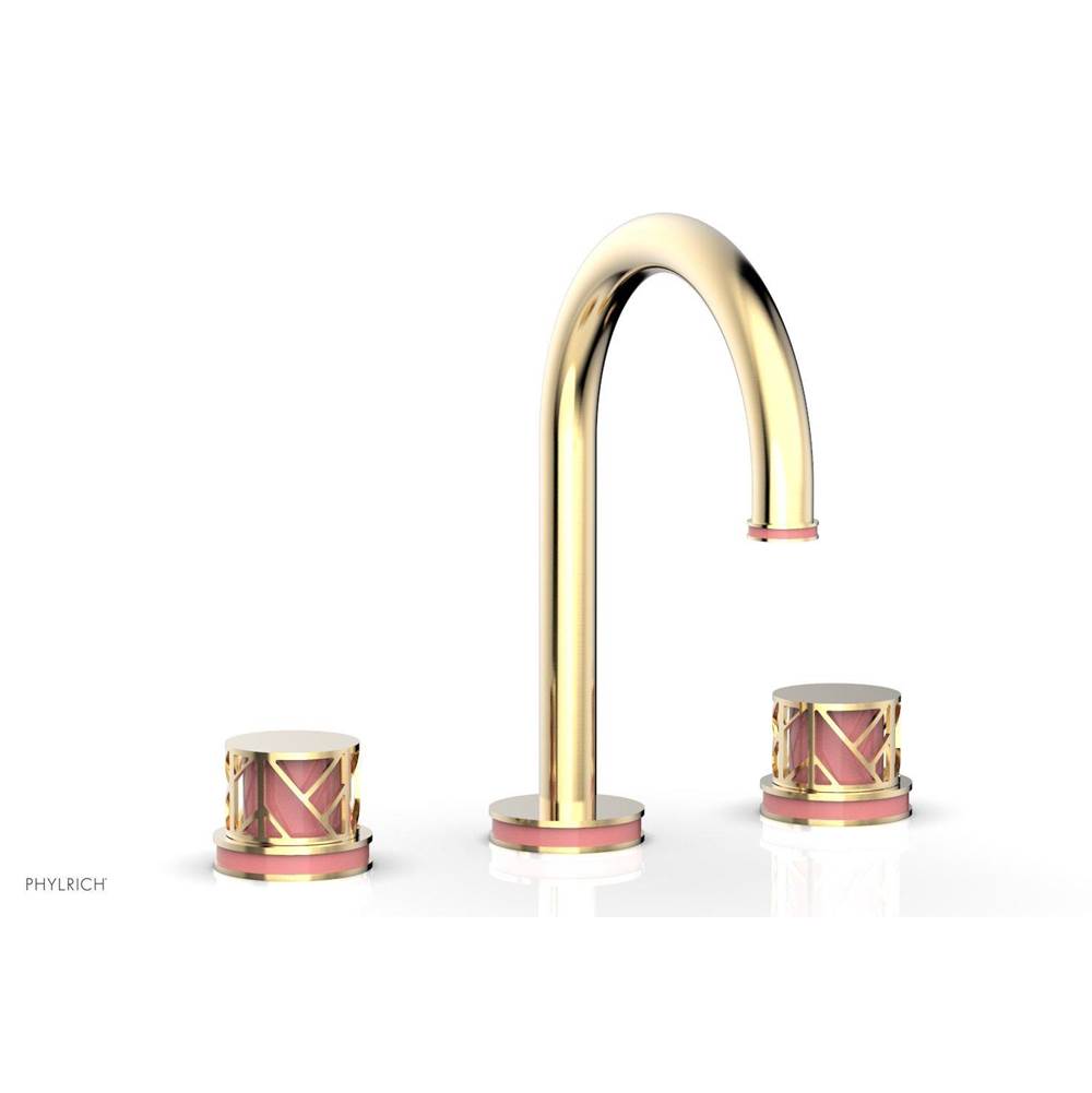 Phylrich - Polished Brass Jolie Widespread Lavatory Faucet With Gooseneck Spout, Round Cutaway Handles, And Pink Accents - 1.2GPM - Polished Brass with Pink