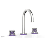 Phylrich - Satin Chrome Jolie Widespread Lavatory Faucet With Gooseneck Spout, Round Cutaway Handles, And Purple Accents - 1.2GPM - Satin Chrome with Purple