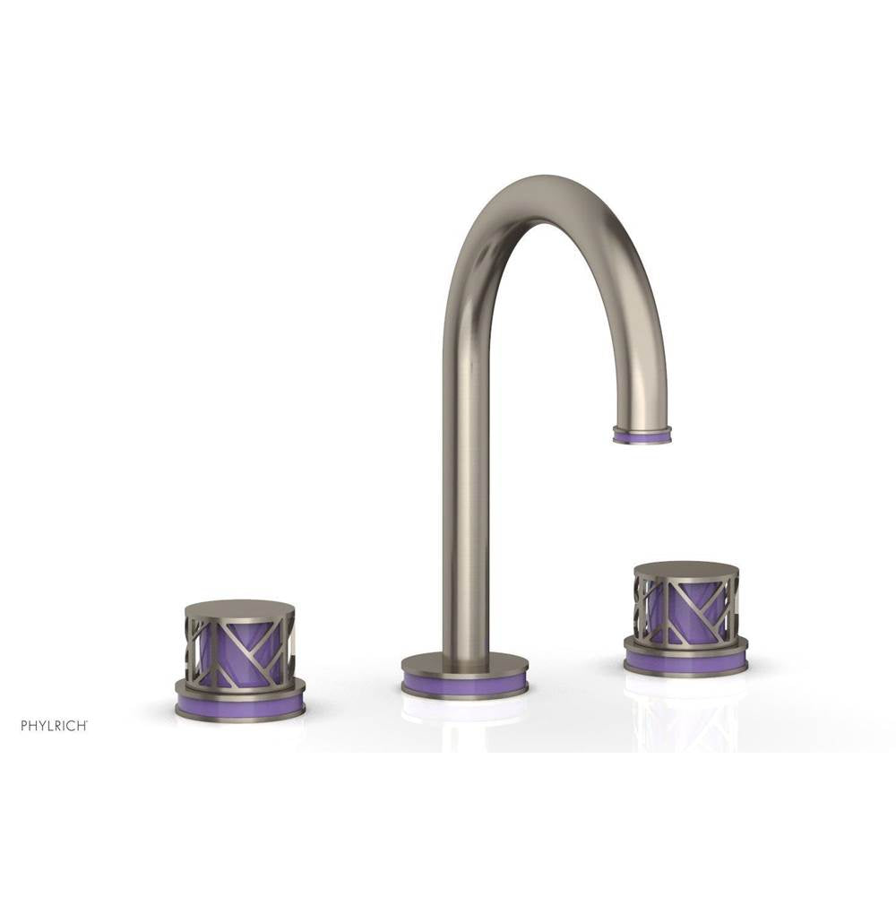 Phylrich - Pewter Jolie Widespread Lavatory Faucet With Gooseneck Spout, Round Cutaway Handles, And Purple Accents - 1.2GPM - Pewter with Purple