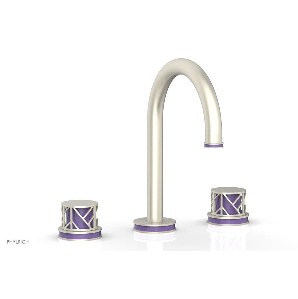 Phylrich - Satin Brass Jolie Widespread Lavatory Faucet With Gooseneck Spout, Round Cutaway Handles, And Purple Accents - 1.2GPM - Satin Brass with Purple
