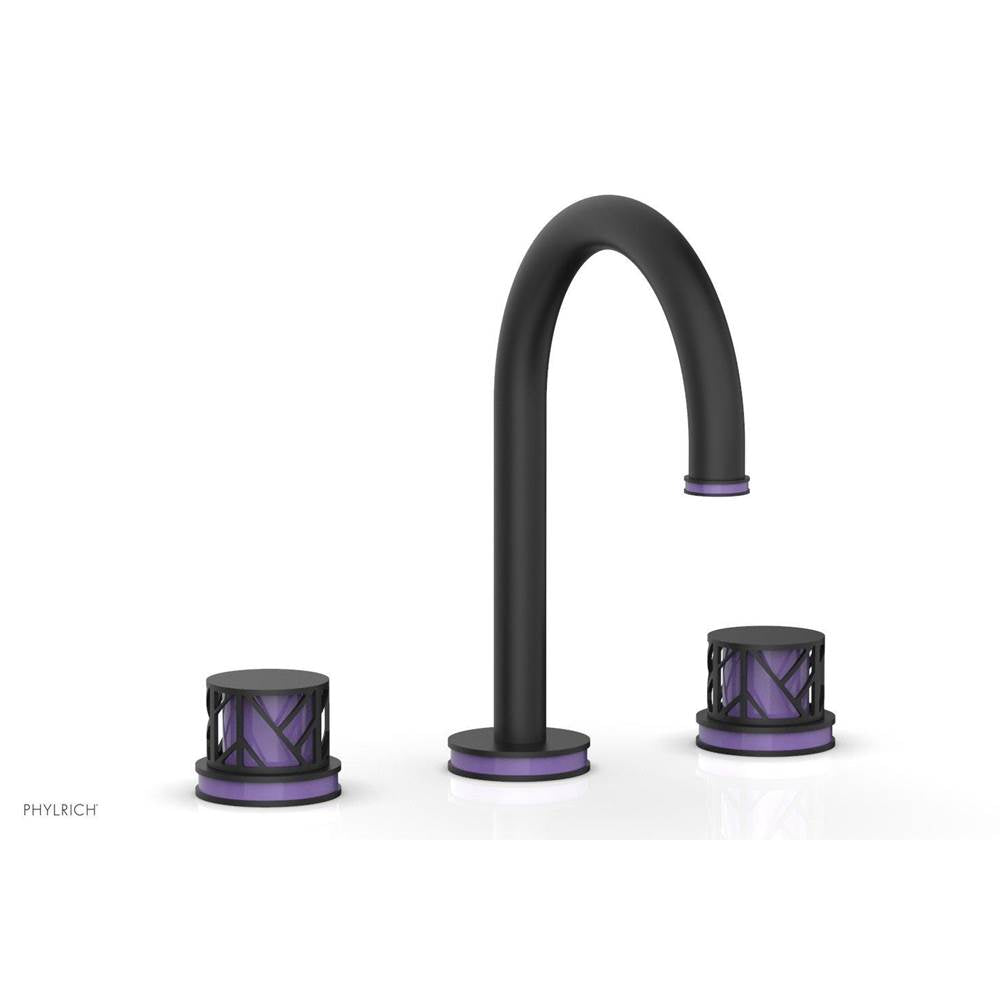 Phylrich - Satin Nickel Jolie Widespread Lavatory Faucet With Gooseneck Spout, Round Cutaway Handles, And Purple Accents - 1.2GPM - Satin Nickel with Purple