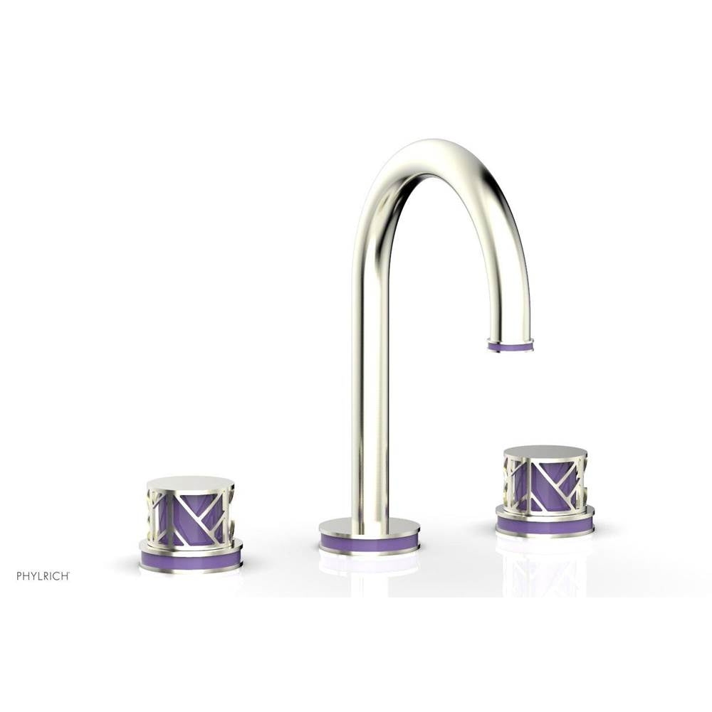 Phylrich - Polished Brass Jolie Widespread Lavatory Faucet With Gooseneck Spout, Round Cutaway Handles, And Purple Accents - 1.2GPM - Polished Brass with Purple