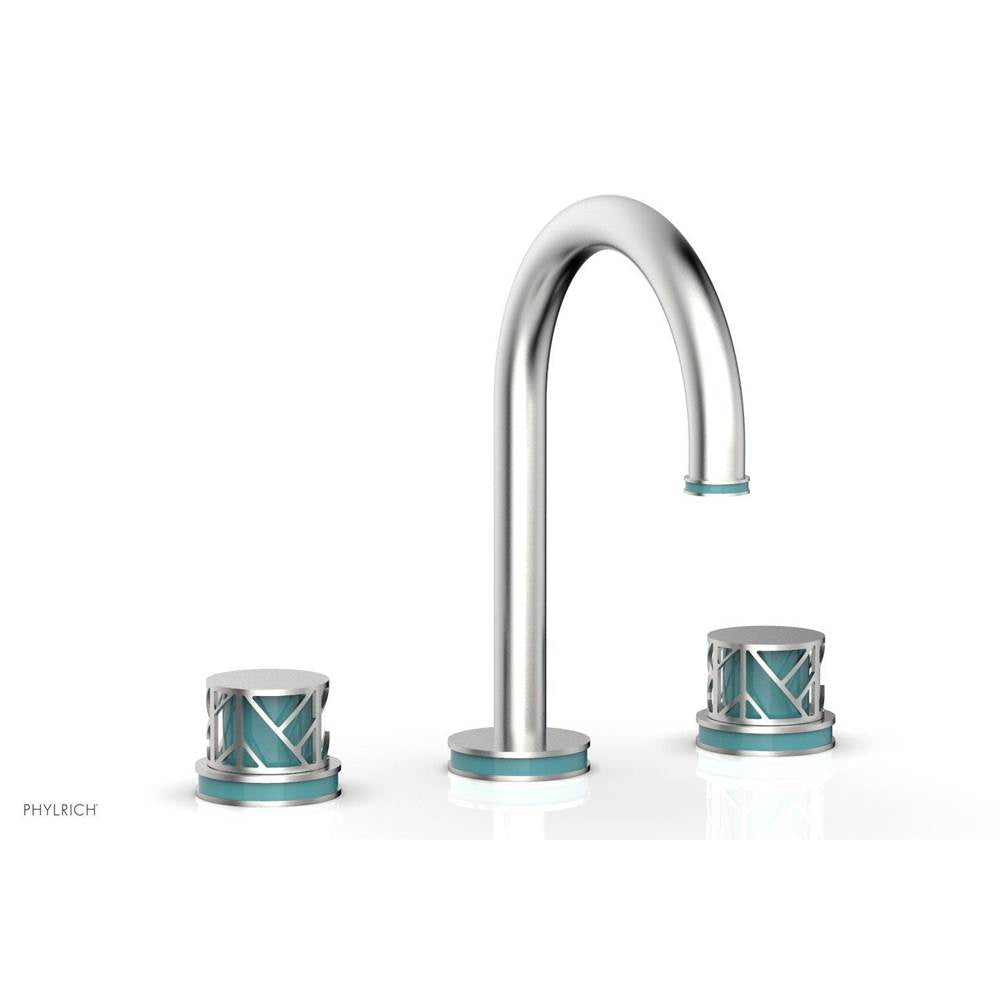 Phylrich - Pewter Jolie Widespread Lavatory Faucet With Gooseneck Spout, Round Cutaway Handles, And Turquoise Accents - 1.2GPM - Pewter with Turquoise