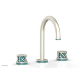 Phylrich - Polished Brass Uncoated (Living Finish) Jolie Widespread Lavatory Faucet With Gooseneck Spout, Round Cutaway Handles, And Turquoise Accents - 1.2GPM - Polished Brass Uncoated with Turquoise
