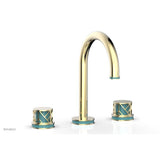 Phylrich - Old English Brass Jolie Widespread Lavatory Faucet With Gooseneck Spout, Round Cutaway Handles, And Turquoise Accents - 1.2GPM - Old English Brass