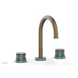 Phylrich - Satin Brass Jolie Widespread Lavatory Faucet With Gooseneck Spout, Round Cutaway Handles, And Turquoise Accents - 1.2GPM - Satin Brass with Turquoise