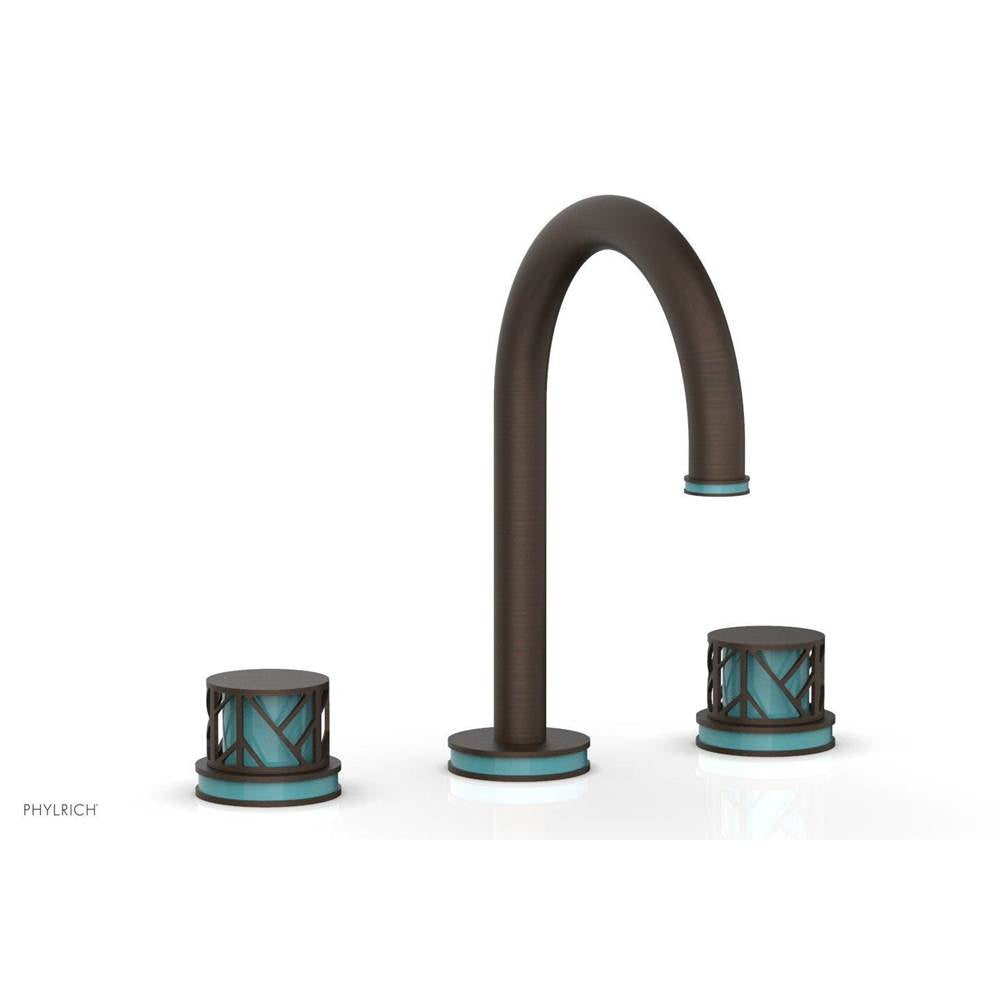 Phylrich - Antique Bronze Jolie Widespread Lavatory Faucet With Gooseneck Spout, Round Cutaway Handles, And Turquoise Accents - 1.2GPM - Antique Bronze with Turquoise