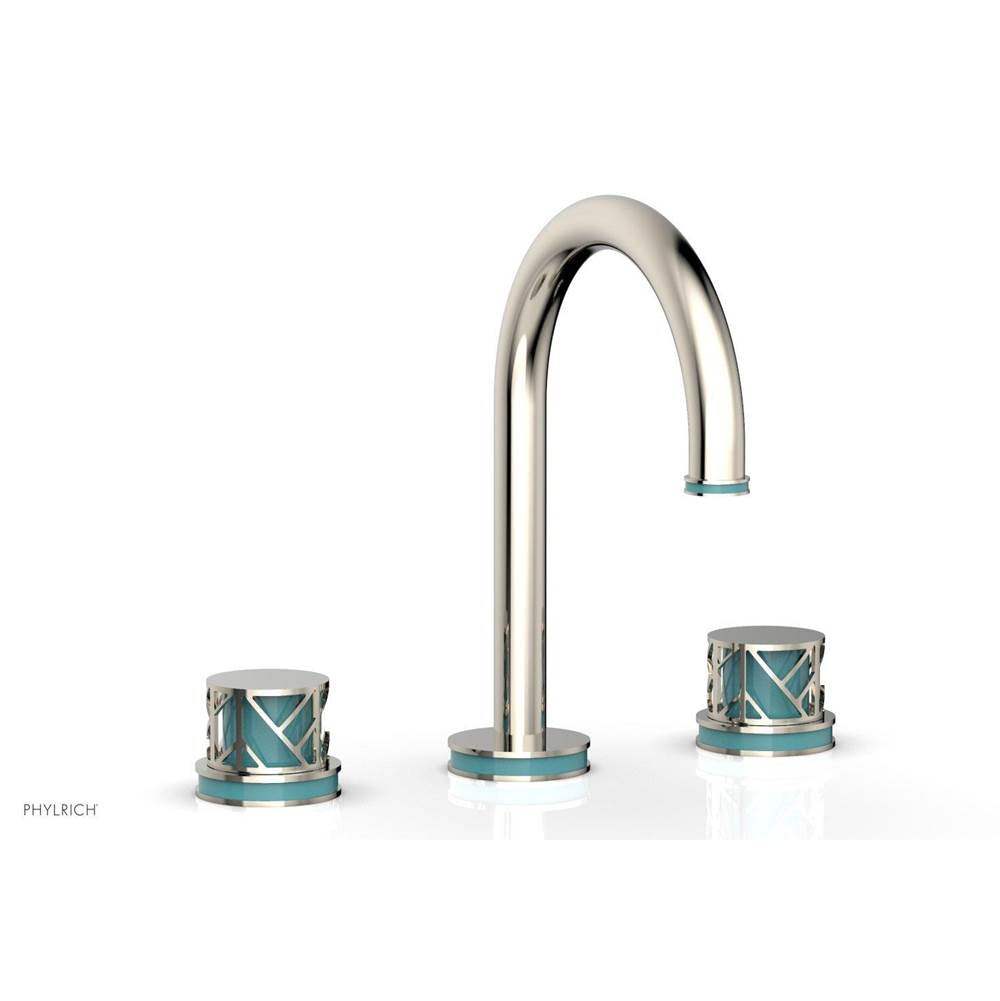 Phylrich - Polished Chrome Jolie Widespread Lavatory Faucet With Gooseneck Spout, Round Cutaway Handles, And Turquoise Accents - 1.2GPM - Polished Chrome with Turquoise