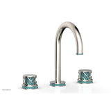 Phylrich - Polished Chrome Jolie Widespread Lavatory Faucet With Gooseneck Spout, Round Cutaway Handles, And Turquoise Accents - 1.2GPM - Polished Chrome with Turquoise
