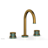 Phylrich - Satin Gold Jolie Widespread Lavatory Faucet With Gooseneck Spout, Round Cutaway Handles, And Turquoise Accents - 1.2GPM - Satin Gold with Turquoise