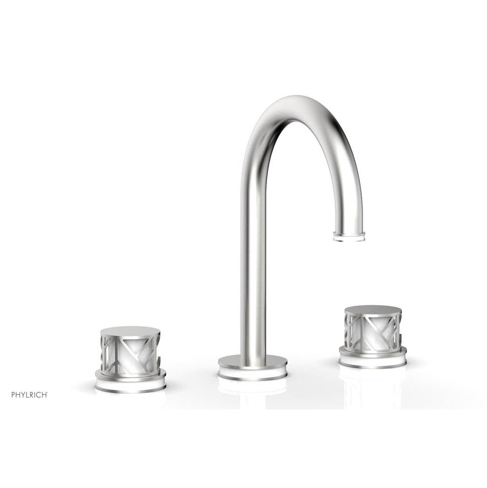 Phylrich - Burnished Nickel Jolie Widespread Lavatory Faucet With Gooseneck Spout, Round Cutaway Handles, And Gloss White Accents - 1.2GPM - Burnished Nickel