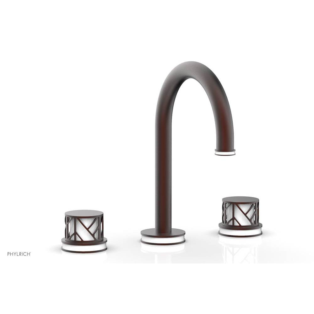 Phylrich - Polished Copper (Living Finish) Jolie Widespread Lavatory Faucet With Gooseneck Spout, Round Cutaway Handles, And Gloss White Accents - 1.2GPM - Polished Copper