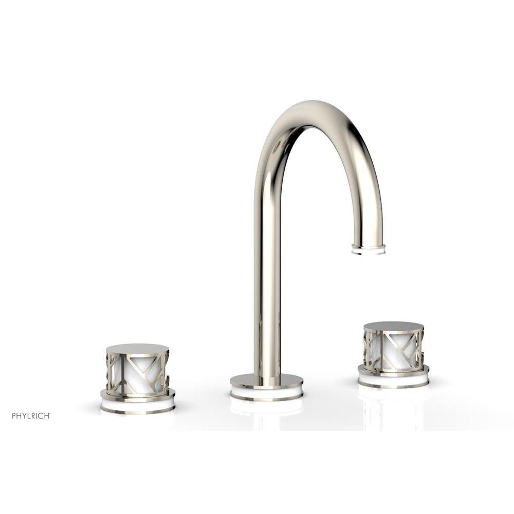 Phylrich - Polished Brass Jolie Widespread Lavatory Faucet With Gooseneck Spout, Round Cutaway Handles, And Gloss White Accents - 1.2GPM - Polished Brass