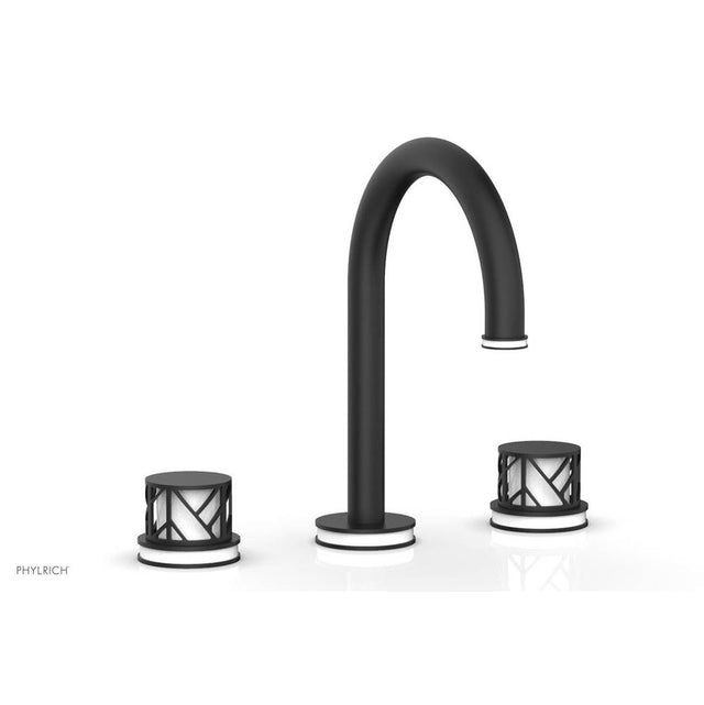 Phylrich - French Brass (Living Finish) Jolie Widespread Lavatory Faucet With Gooseneck Spout, Round Cutaway Handles, And Gloss White Accents - 1.2GPM - French Brass