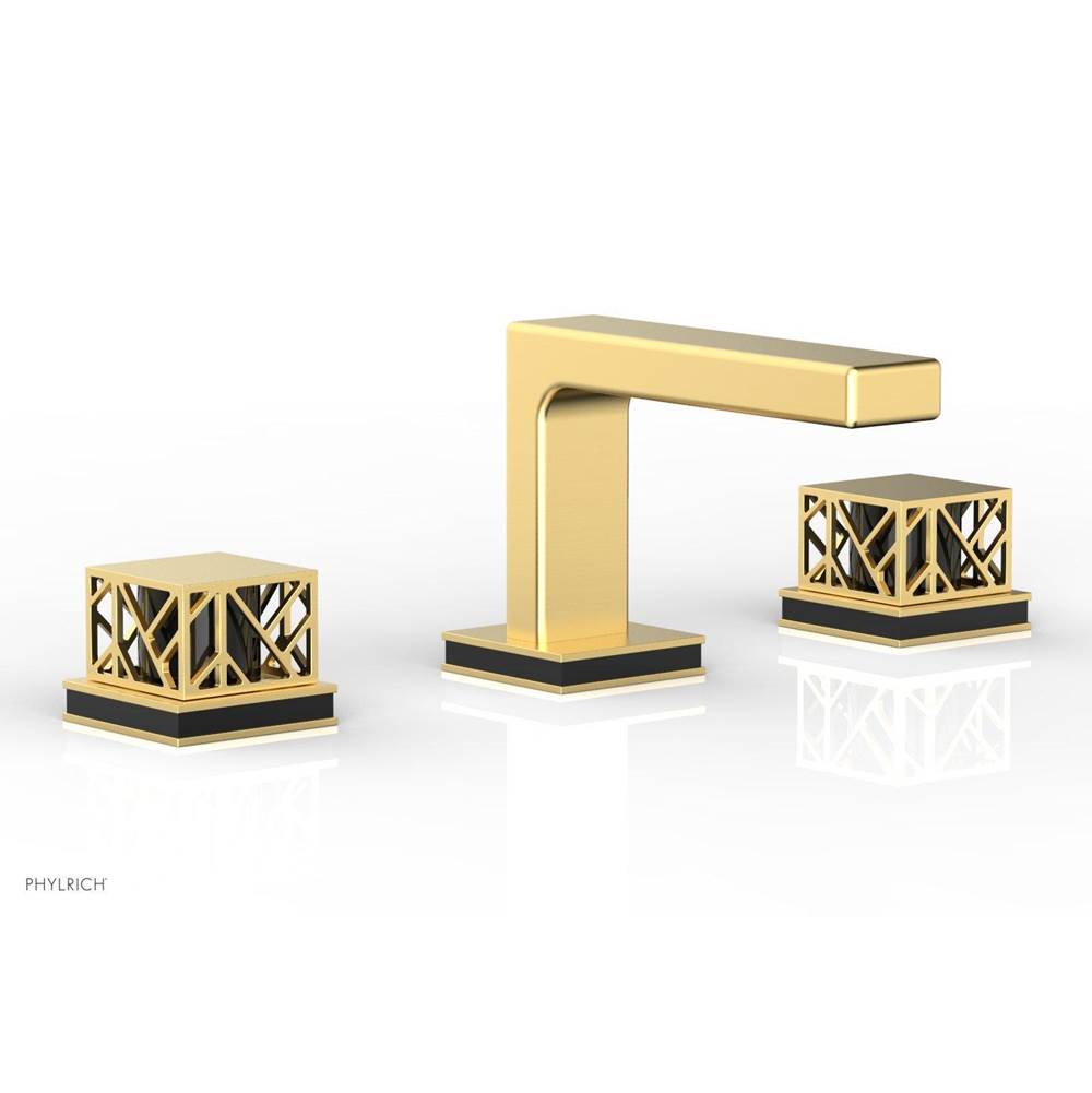 Phylrich - Burnished Gold Jolie Widespread Lavatory Faucet With Rectangular Low Spout, Square Cutaway Handles, And Black Accents - 1.2GPM - Burnished Gold